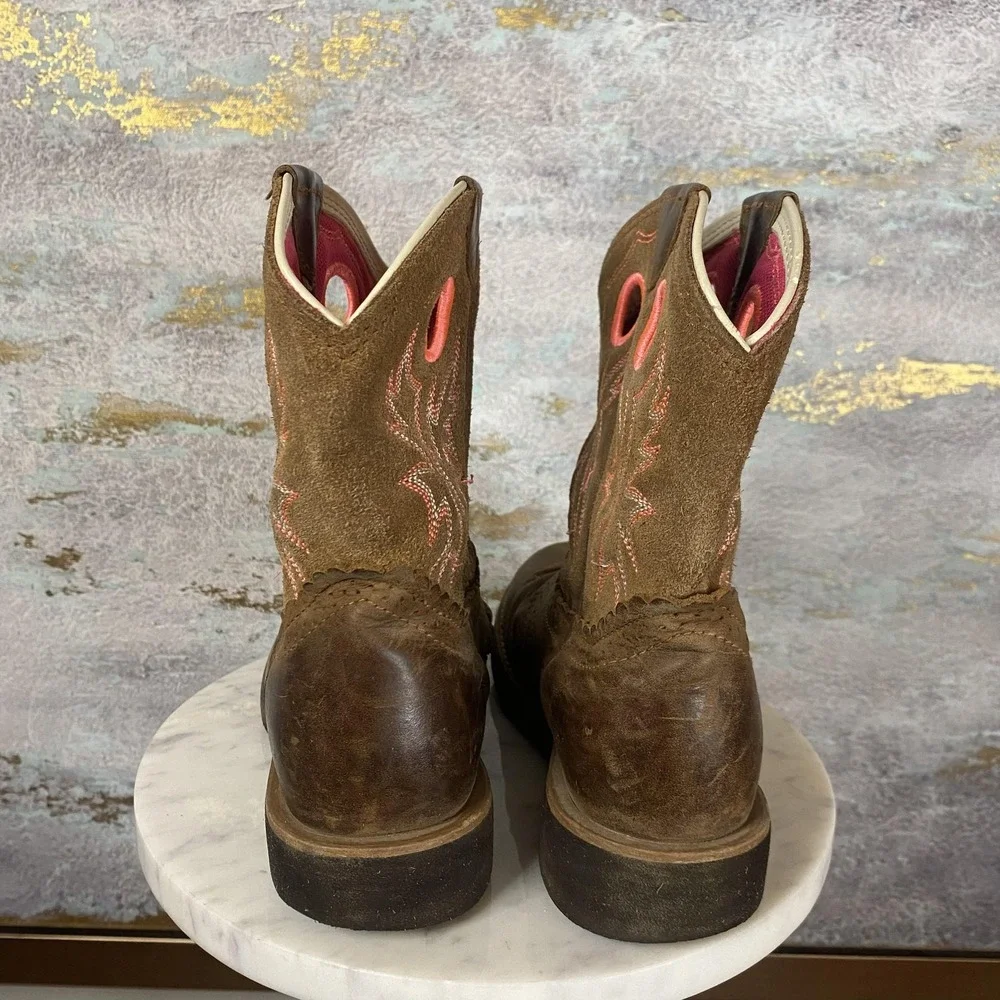 Ariat Boots Fatbaby Girls Size 2 Brown Leather Western Cowboy Pull On